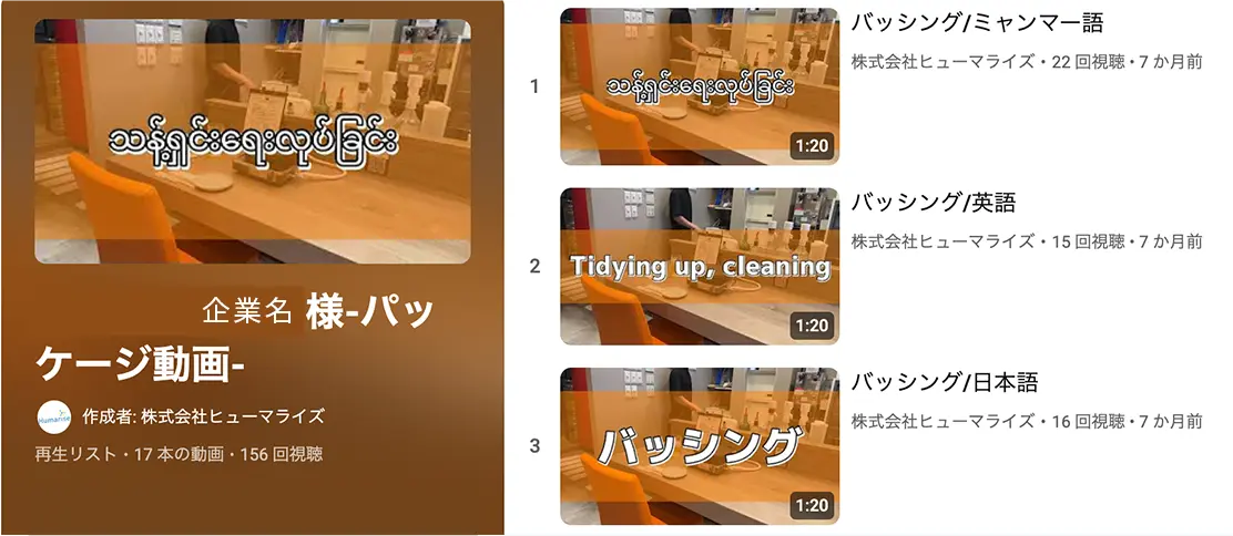 ヒューマライズで作成した制作動画のイメージサンプル(YouTube掲載分より抜粋)
